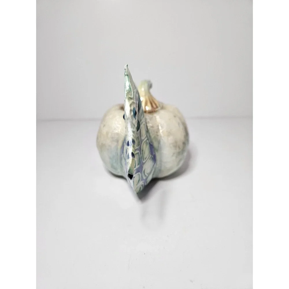 Coastal Seahorse Pumpkin Figurine Nautical Beach Halloween Fall Decor Iridescent
